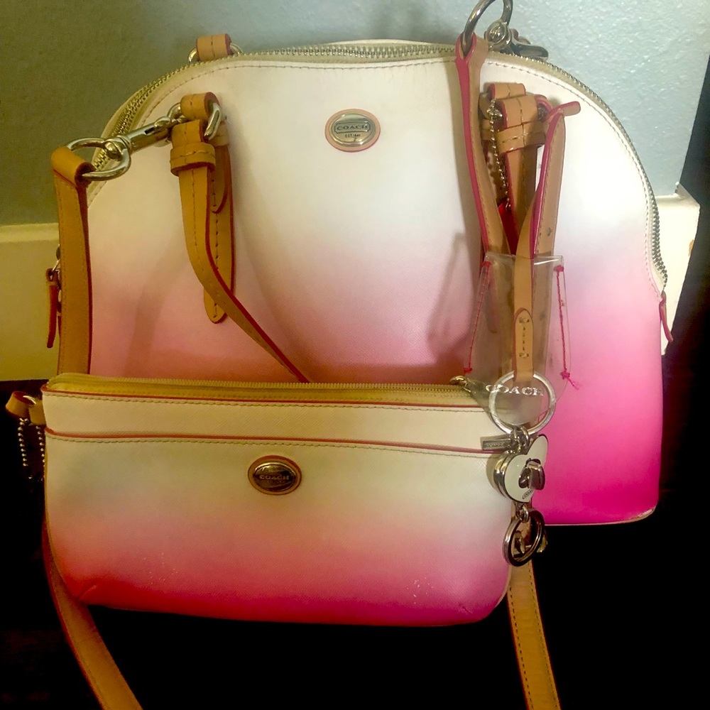 Coach bag & matching wristlet pink Ombré